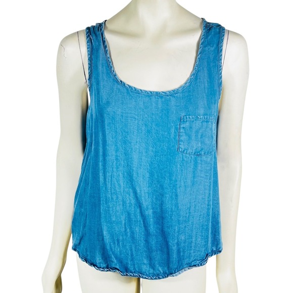 Velvet Heart Womens L Blue Chambray Denim Pullover Tank Coastal Cowgirl Festival - Picture 1 of 8